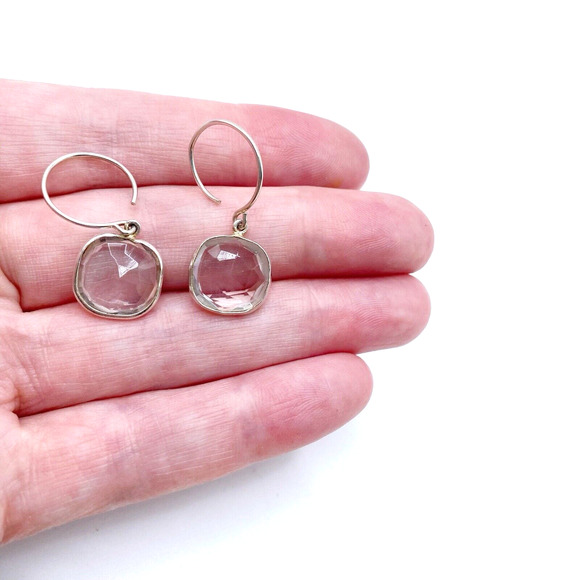 Sterling Silver Clear Faceted Glass Dangle Drop Pierced Earrings Bezel Set 1.25" - Picture 7 of 8